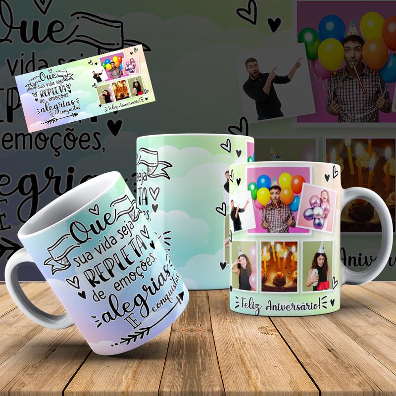 Caneca Feliz Aniversário: Personalizada Com Fotos (6)